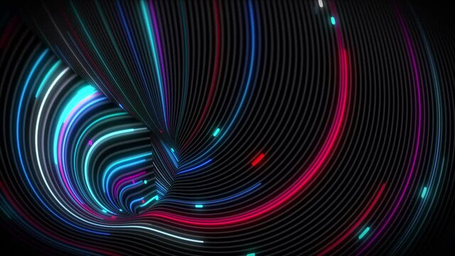 Spiral vortex streams of light on a surface with lines. Colorful and decorative backgrounds for presentations, holidays and footage. Light increasing wave movements
