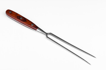 Beautiful steel fork for meat on a white background