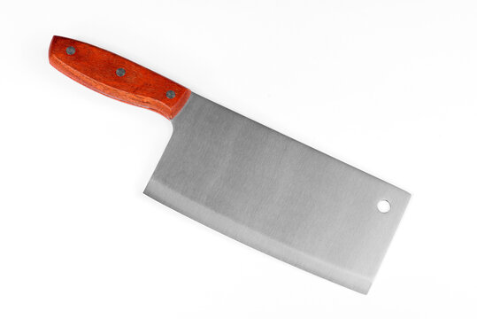 Beautiful steel hatchet for meat on a white background