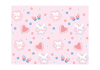 Pink Hearts and Bunny Full Prints