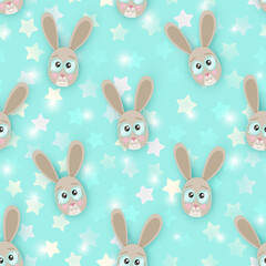 Dream seamless pattern with cute rabbit face