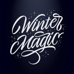 Winter Magic vector text for the Christmas holiday. Design poster, greeting card, party invitation. Vector illustration.