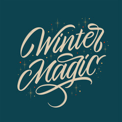 Winter Magic vector text for the Christmas holiday. Design poster, greeting card, party invitation. Vector illustration.