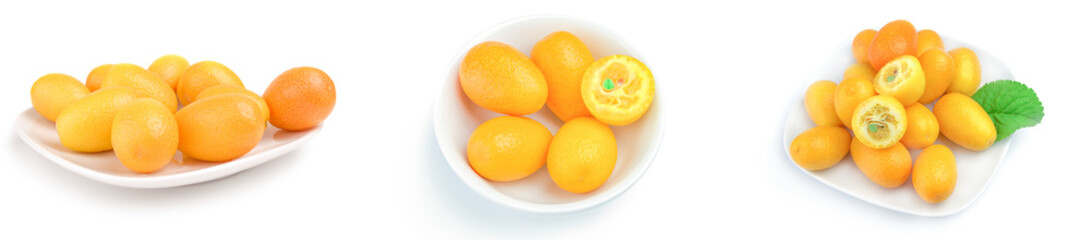 Collage of cumquats isolated on a white background with clipping path
