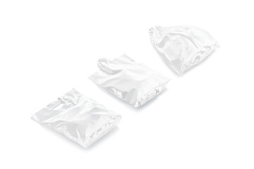 Blank white full plastic bag mockup, side view, different types