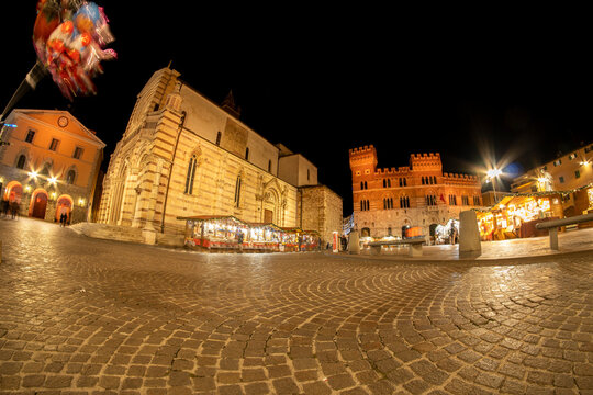 Italy Tuscany Grosseto, Piazza Dante Decorated for Christmas, Night photos, long exposure