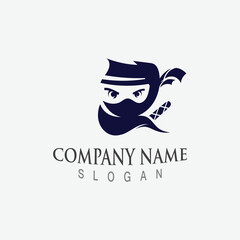 Cute ninja face logo character design template vector