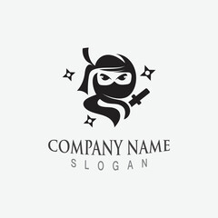 Cute ninja face logo character design template vector