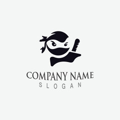 Cute ninja face logo character design template vector