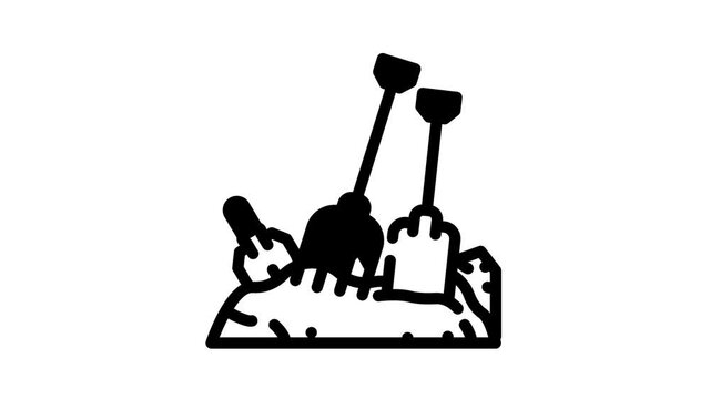 pitchfork and shovel tool on compost pile animated line icon pitchfork and shovel tool on compost pile sign. isolated on white background
