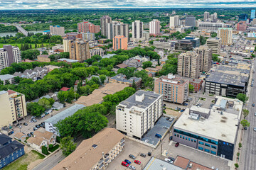Aerial Drone View of the city of Saskatoon in Saskatchewan, Canada