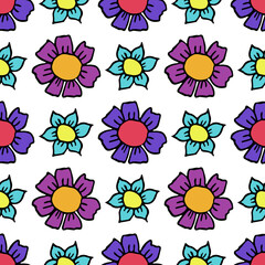 Seamless pattern with flowers. Floral background.Colored flowers isolated on white background