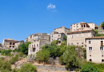 Fototapeta na wymiar Landscape view of Lama, a traditional mountain village in Corsica island, France.