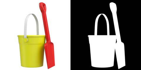3D rendering illustration of a beach bucket and shovel set
