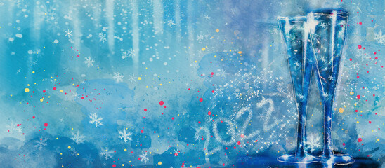 Happy New Year. Watercolor banner, design element