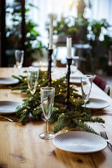 Christmas table setting. Concept of festive serving. Idea Christmas