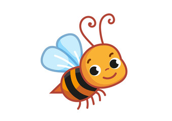 Cute cartoon bumblebee. The bee smiles. Small insect in motion. Cheerful insect. Colored flat vector illustration of a cute pet isolated on white background.
