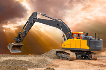 Bagger beim Aushub für Wohnungsbau