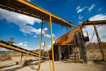 Assembling of rock crushing plant. Gravel separation machine using for gold ore shredding. Almaty...