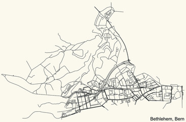 Detailed navigation urban street roads map on vintage beige background of the district Bethlehem Quarter of the Swiss capital city of Bern, Switzerland