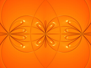 3d render orange color symmetrical shiny abstract shapes futuristic illustration 