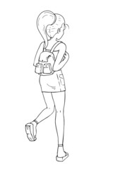 Woman walking with backpack