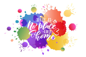 Hand drawn typography poster There is no place like home. Home quote on textured background for postcard, card, banner, poster. Sweet home inspirational vector typography. Vector illustration EPS 10
