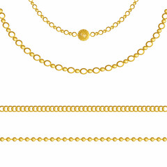 Golden chain with pendant, isolated on white background. Vector illustration.