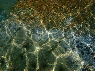 Stunning undersea view on a windy summer day with medium waves, Aegean Sea, Greece, Halkidiki