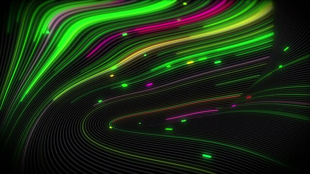 Spiral vortex streams of light on a surface with lines. Colorful and decorative backgrounds for presentations, holidays and footage. Light increasing wave movements
