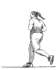 Sketch of running overweight woman, Hand drawn vector illustration