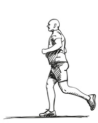 Fototapeta na wymiar Sketch of running man, Hand drawn vector illustration