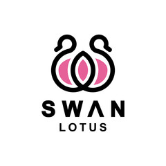 Swan line combination with flower lotus in background white ,vector logo design editable