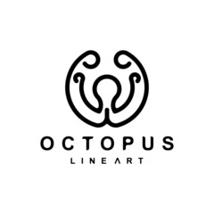 Octopus black with line art style in background white ,vector logo design editable