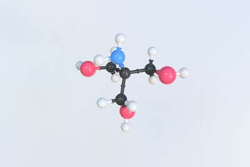 Tris molecule made with balls, isolated molecular model. 3D rendering