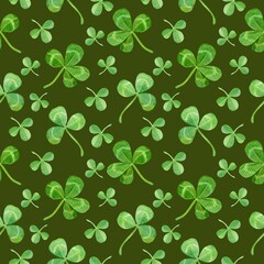 A set of clover leaves - four-leaf and three-leaf. Seamless square pattern. Happy St. Patrick's Day