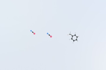 Toluene diisocyanate molecule made with balls, isolated molecular model. 3D rendering