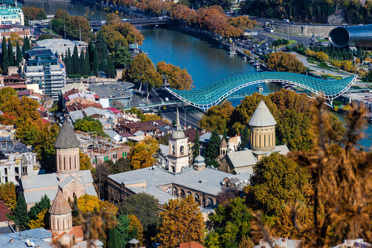 Tbilisi cityscape from hilltop of Narikala castle in Old Tbilisi, Tbilisi, Georgia
