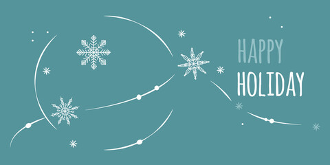 Festive Christmas background, snow, snowflakes, blizzard, Happy Holiday lettering. Vector cute illustration for sale design, banner, hand drawn.