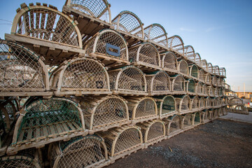 row of lobster traps in Prince Edward Island