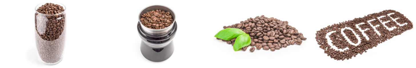 Set of roast coffee isolated on a white background cutout
