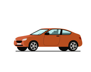 The coupe car orange. Color vector illustration, flat style. White isolated background.