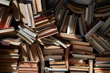 Wall of books piled up