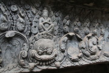 details of old temple in angkor war cambodia