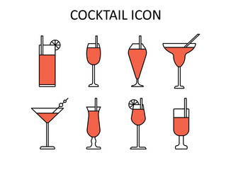 Vector illustration with cocktail icon. Outline drawing.