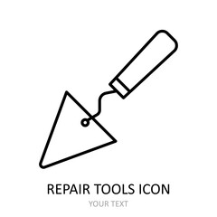 Vector icon with repair tool - putty knife. Outline black graphic.