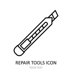 Vector icon with repair tool - cutter. Outline black graphic.