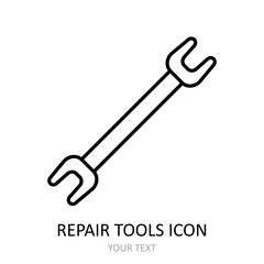 Vector icon with repair tool - wrench. Outline black graphic.