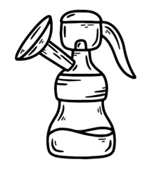 Breast pump for women's milk during lactation and breastfeeding, vector sketch doodle icon. Maternity and special feeding devices