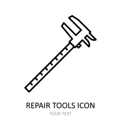 Vector icon with repair tool - calipers. Outline black graphic.